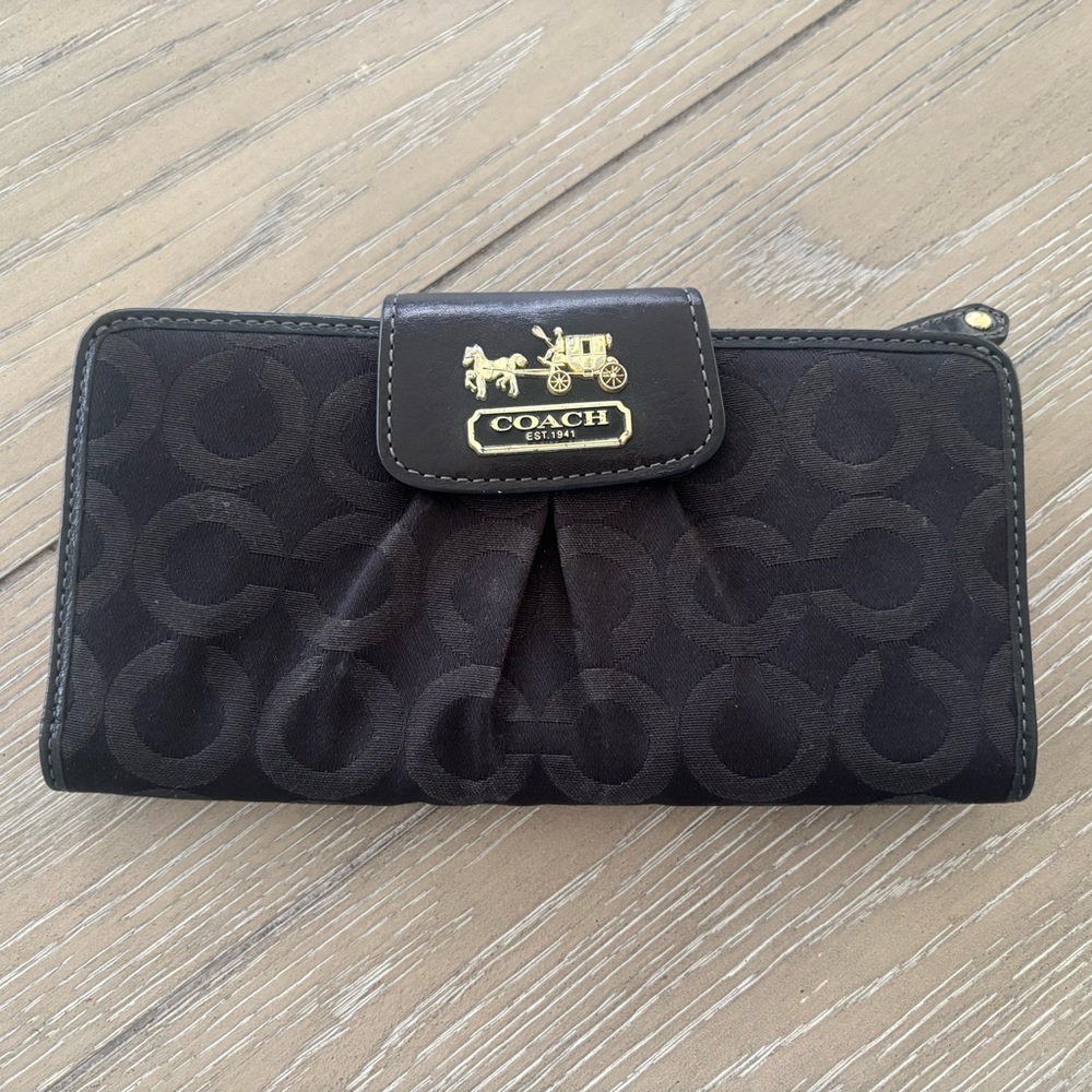 Coach Black Key Card Holder with Signature Monogram